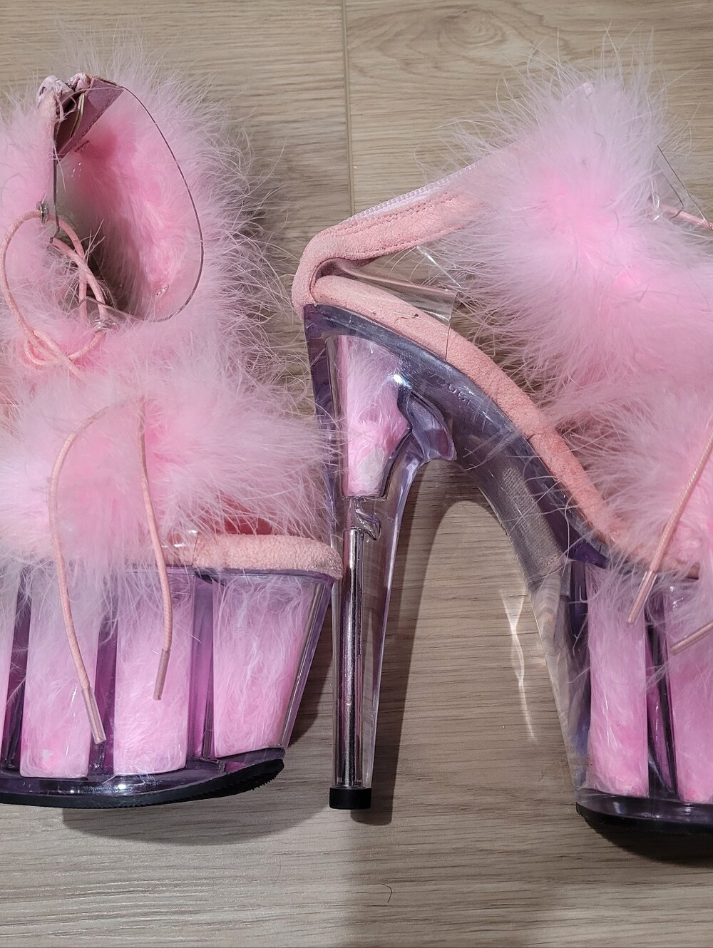 Pleasers Size 5 Adore - 724F Pink Flamingo, Fluffy Heels - Picture 3 of 13